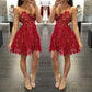 Red Lace Applqiue V Neck Spaghetti Strap Fit And Flare Party Dress    S2990