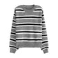 striped round neck long-sleeved sweater     S4773