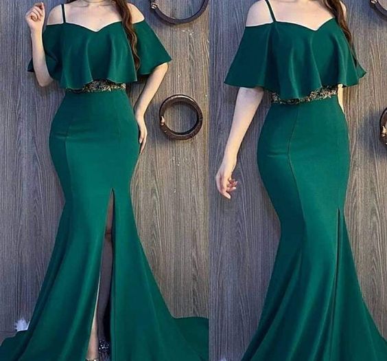 Off Shoulder Green Long Prom Dress       S3673