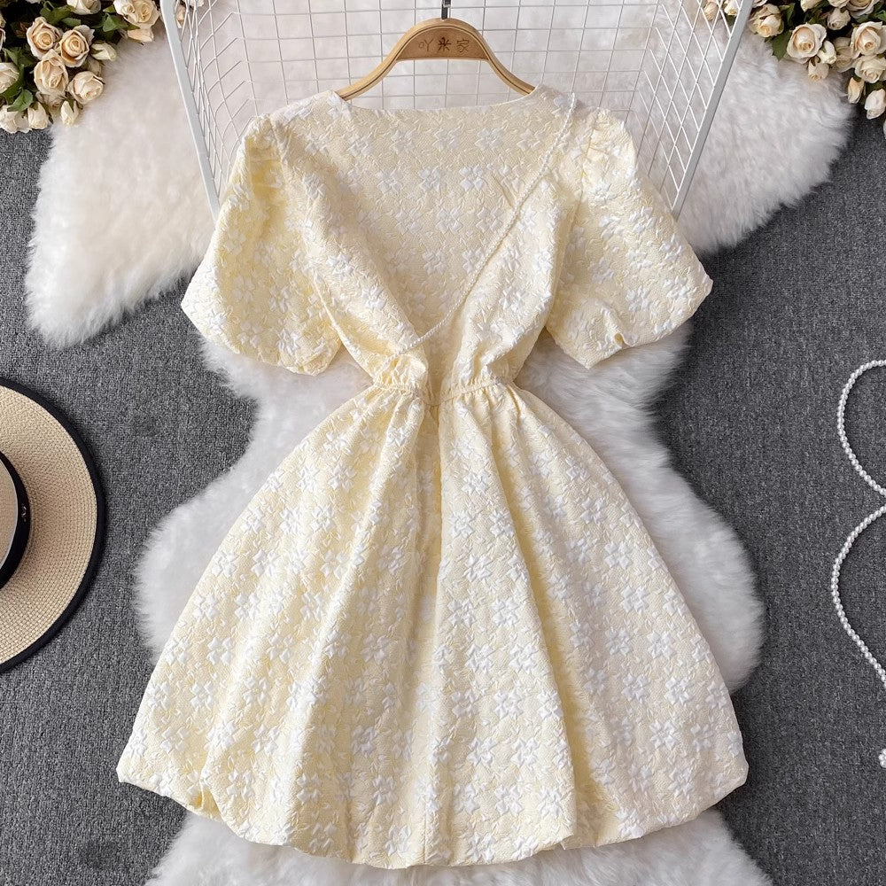 puff sleeve square neck dress short puffy princess dress    S4423