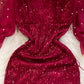 evening dress long dress puff sleeves square neck shiny dress    S4278