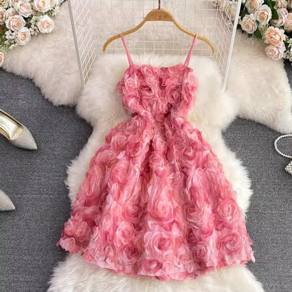 rose tube top suspender skirt A-line dress for women      S4083