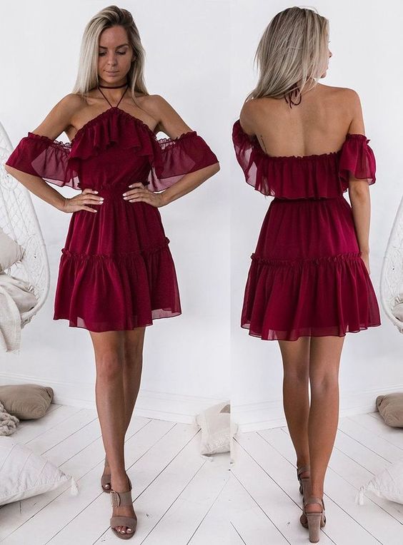 Stunning A-Line Off-the-Shoulder Short Homecoming Dress,Cute Semi Formal Dresses       S2984