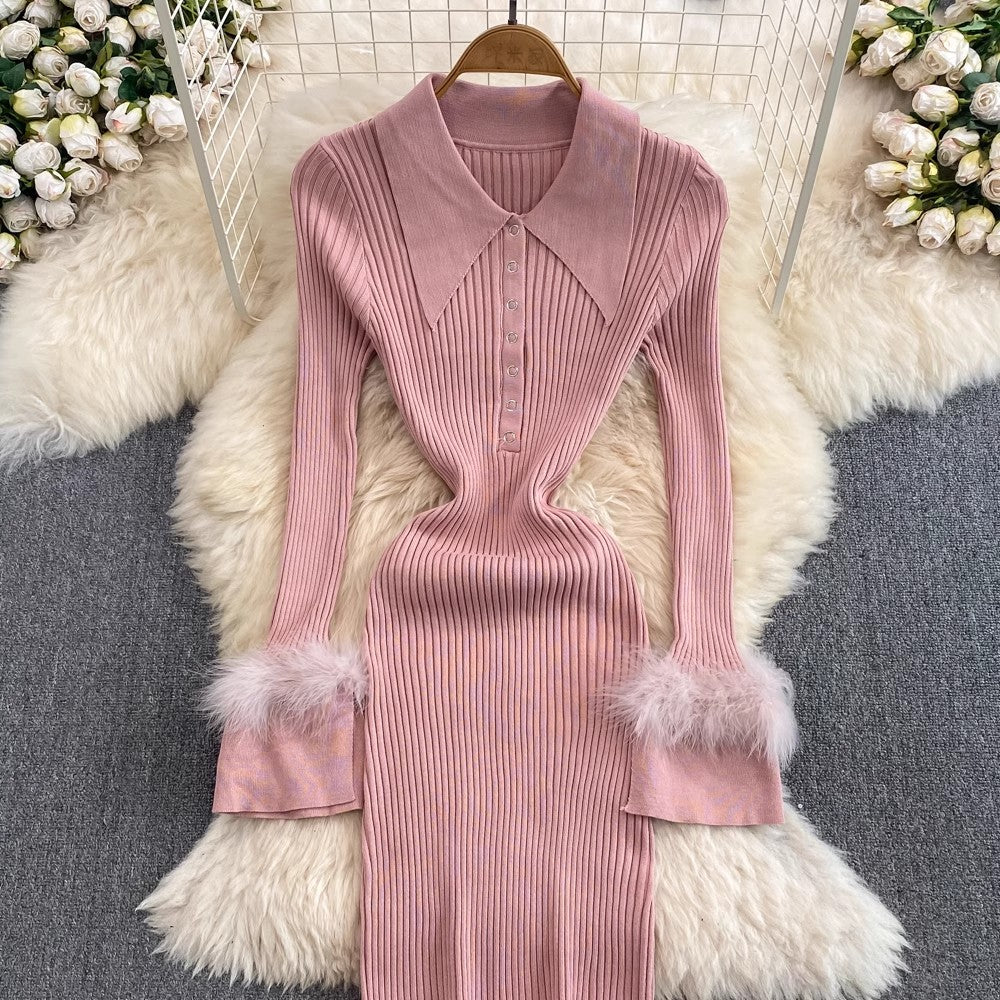 Fashionable mid-length knitted  dress     S4422