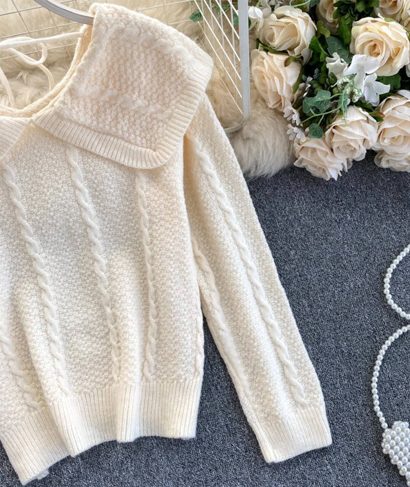 Cute Lapel Sweater Long Sleeve Sweater      S4378