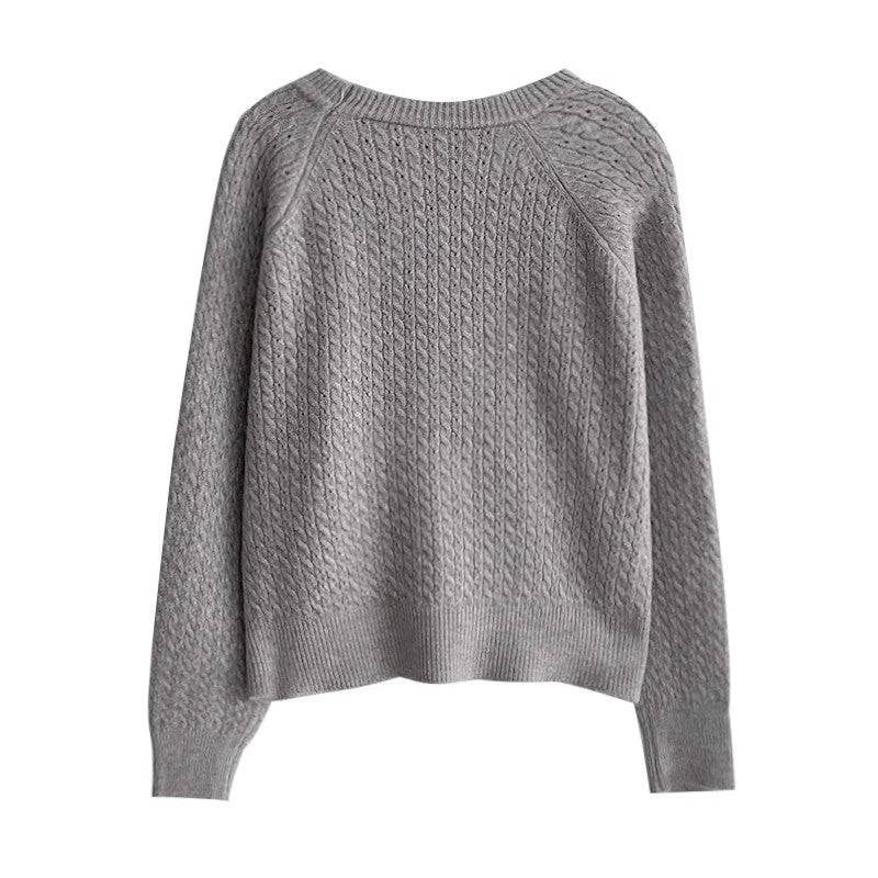 round neck sweater casual solid color sweater top    S4695