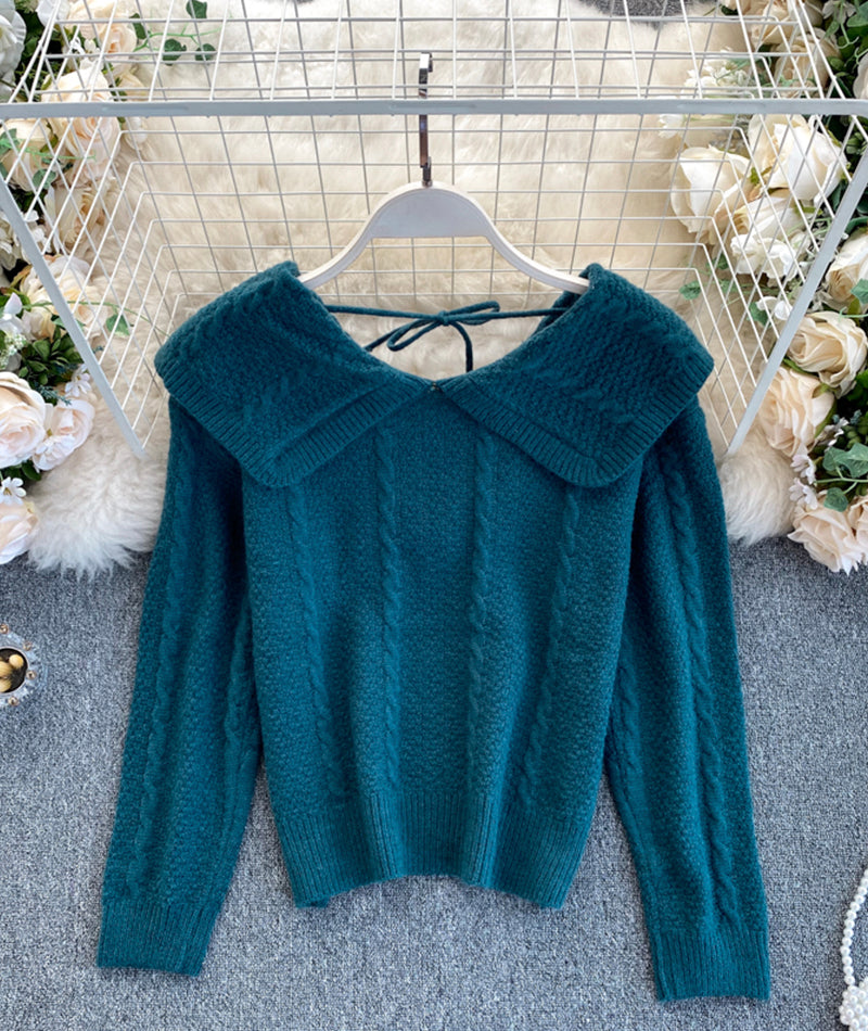 Cute Lapel Sweater Long Sleeve Sweater      S4378