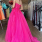 Hot Pink Tulle Sweetheart Appliques Prom Dress       S3491