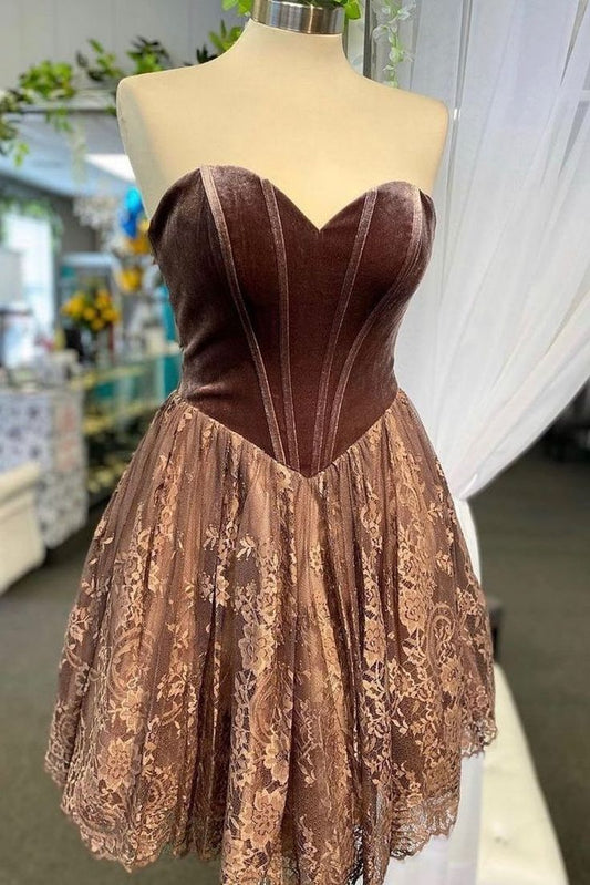 A-Line Strapless Brown Short Homecoming Dress        S3202