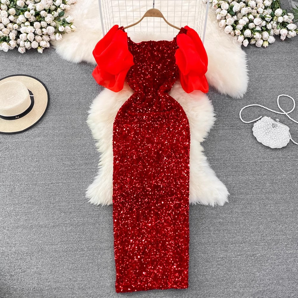 evening dress long dress sequined dress    S4250