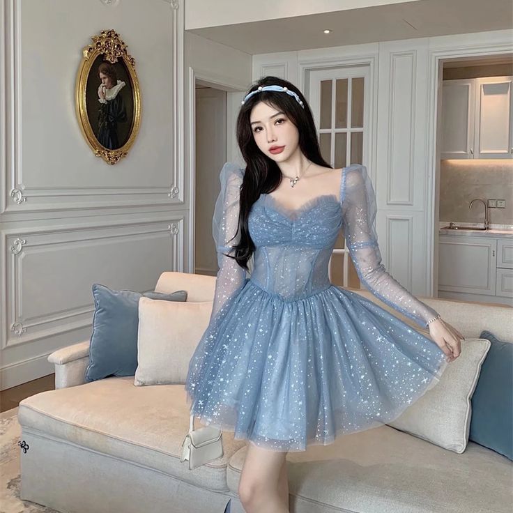 Beauty Nice Women Off Shoulder Puff Sleeved Blink Mesh Puffy Party Dress    S3114