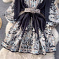 printed V-neck lantern sleeve mid-length dress trendy    S4553