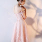 Pink lace off shoulder short prom dress,lace evening dress     S3332