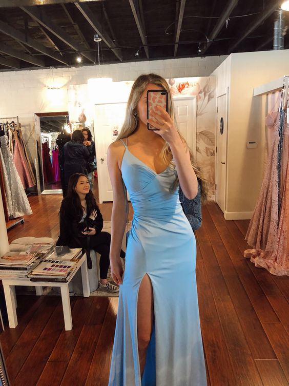 Light Blue Long Evening Dresses Formal Dress      S3595