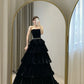 Black Long Strapless Satin Prom Dress Long Formal Evening Dresses     S3508