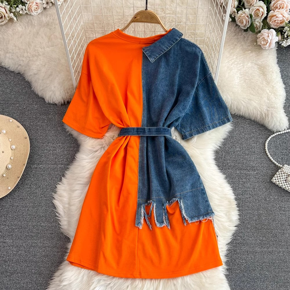 denim shirt new chic casual mid-length top      S3913