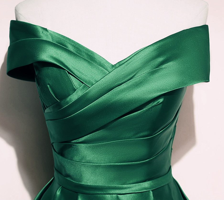 A-line Simple Green Satin Prom Dress Evening Dress, Floor Length Formal Dresses      S3617