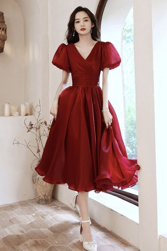 RED V NECK SHORT PROM DRESS A LINE HOMEOCMING DRESS      S2578