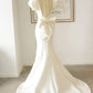 puffed Sleeve Evening Dress, White Mermaid Evening Dress ,custom Made    S3353