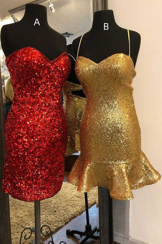 Glitter Gold Sequins Sweetheart Mini Homecoming Dress      S3513