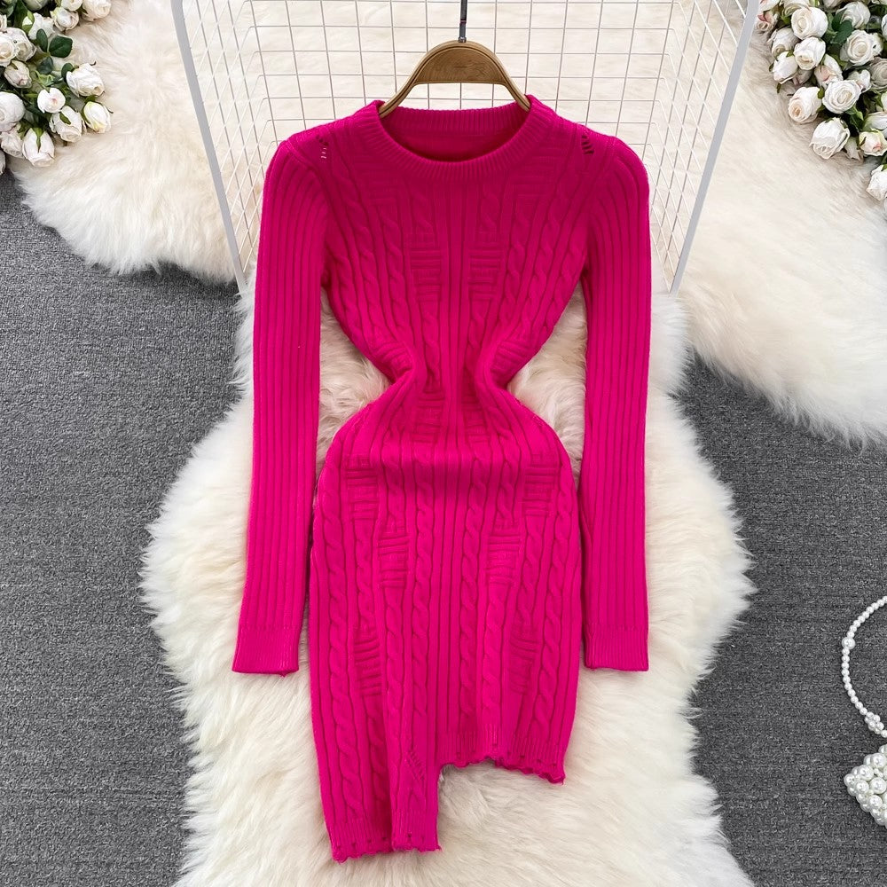 sweater dress round neck irregular knitted dress      S4421