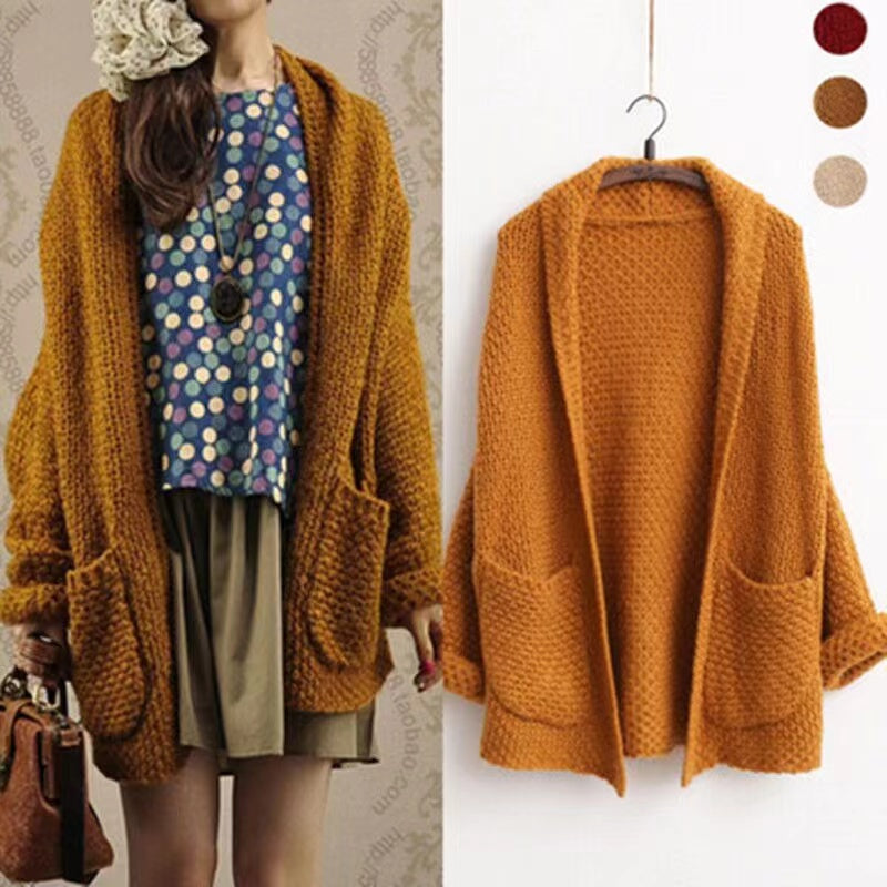 Mid-length Cardigan Sweater Sweater, Women's Thickened Sweater Coat  S4363