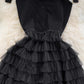 Stylish bow long suspender skirt A-line mesh cake dress     S4279
