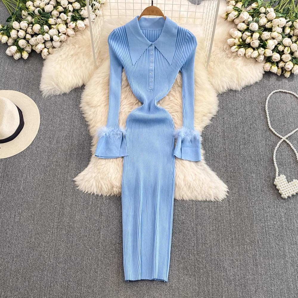 Fashionable mid-length knitted  dress     S4422