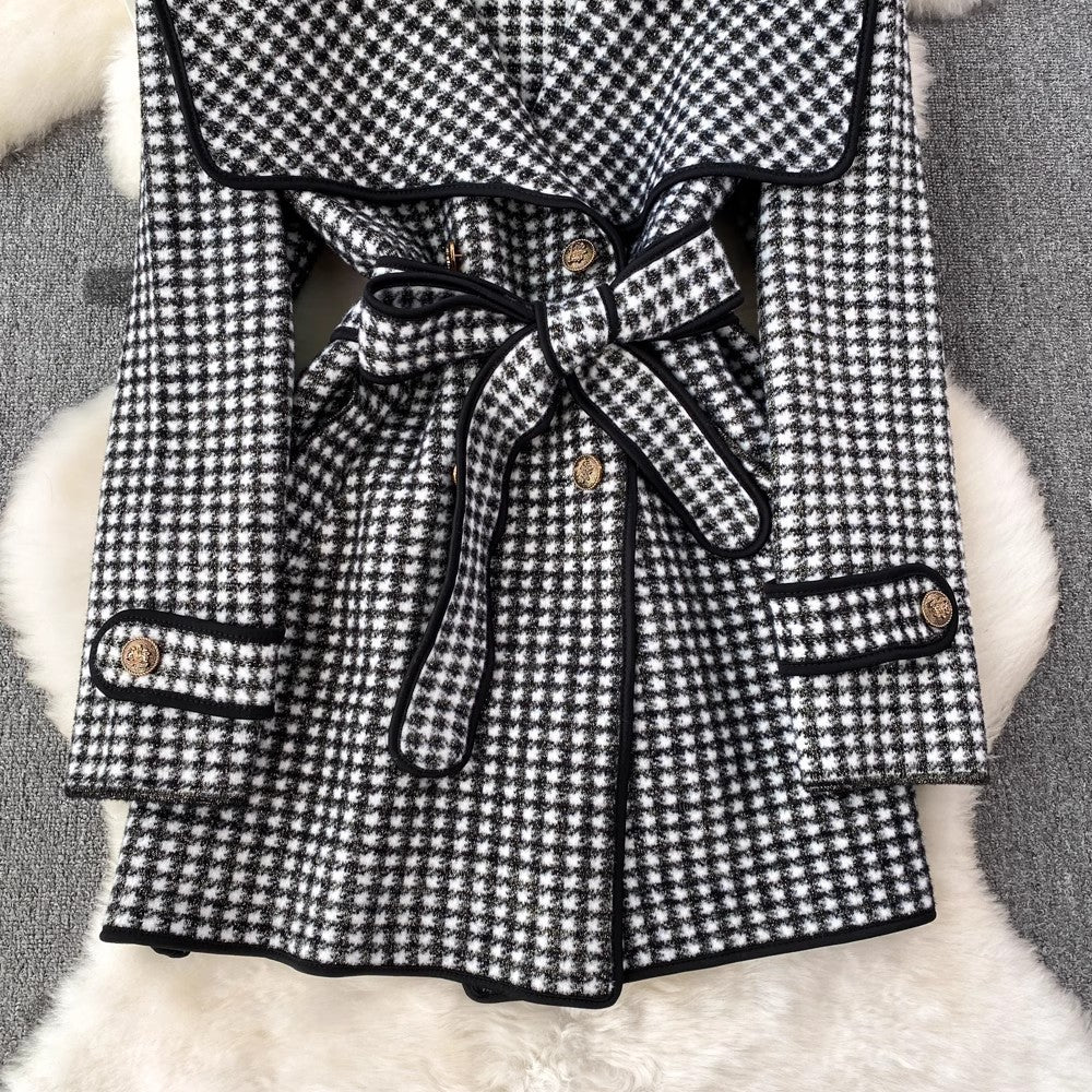 fashionable woolen coat design houndstooth coat      S3896