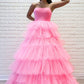 A-line Strapless Pleated Multi-Layers Tulle Long Prom Dress     S3226