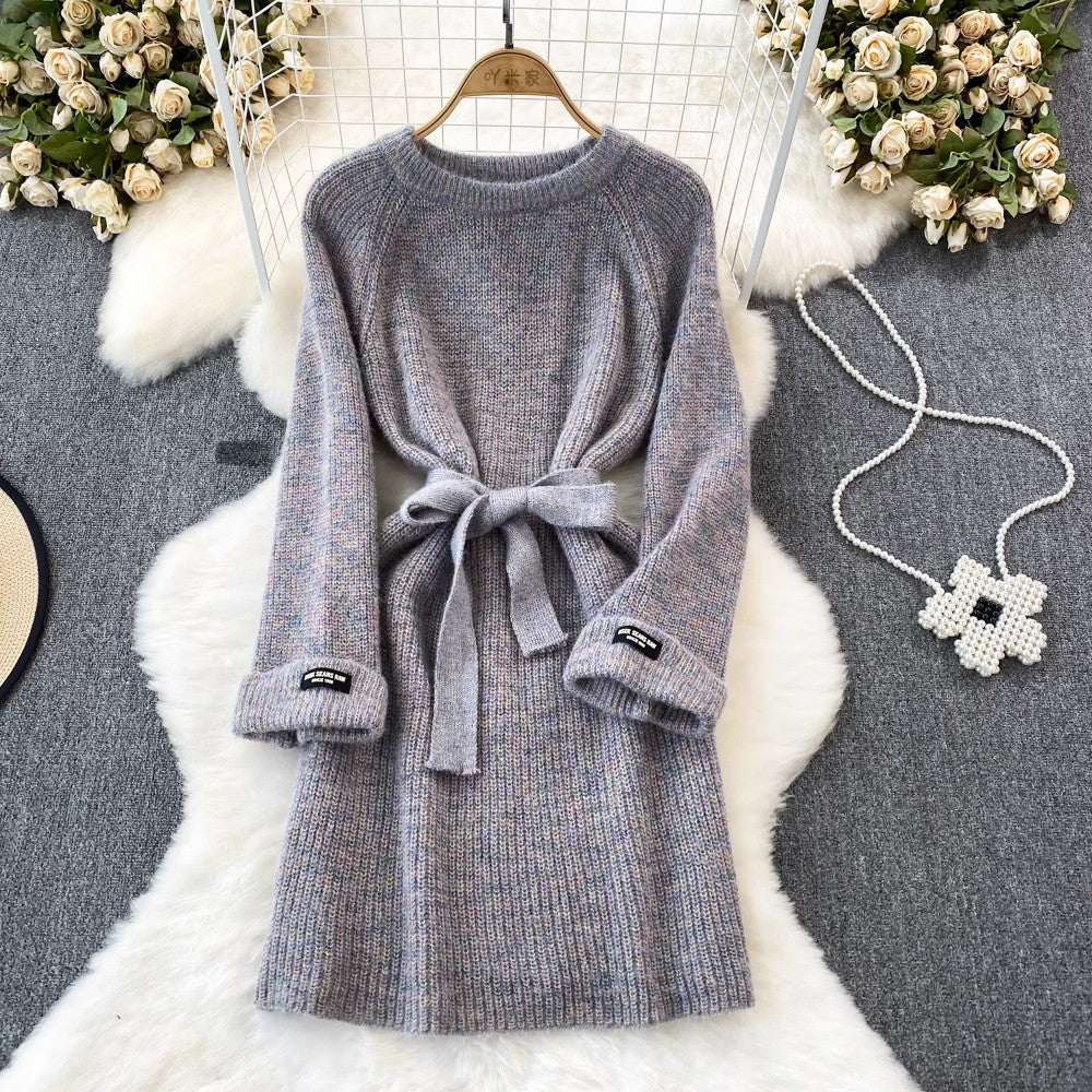 sweater skirt women's A-line knitted dress    S4087