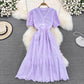 V-neck A-line dress elegant long skirt     S4356