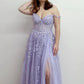 Off Shoulder Purple Lace Long Prom Dresses With High Slit, Purple Lace Formal Dresses, Purple Evening Dresses      S3329