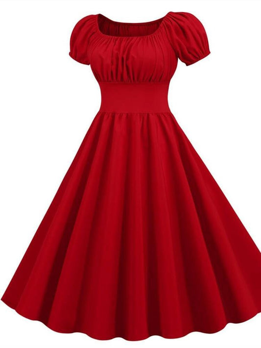 Fashion  Save Red Square Neck Short Swing Dress     S2881