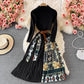 Print Skirt Knitted Sweater Pleated Dress       S3944