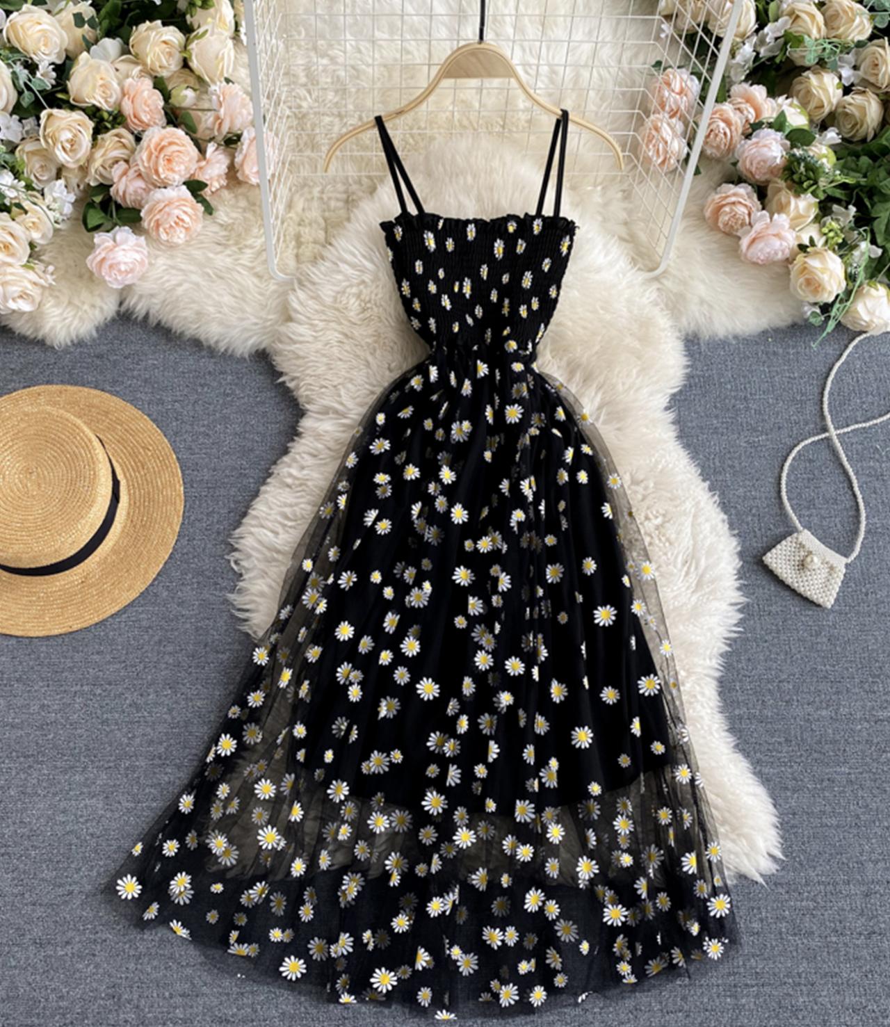 Cute a Line Tulle Floral Dress,spaghetti Strap Dress     S4438