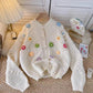 3d Flower V-neck Cardigan Sweater Crocheted Flower Sweater     S4365