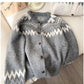 Designed round neck sweater jacket for women jacquard long-sleeved cardigan top trendy      S4888