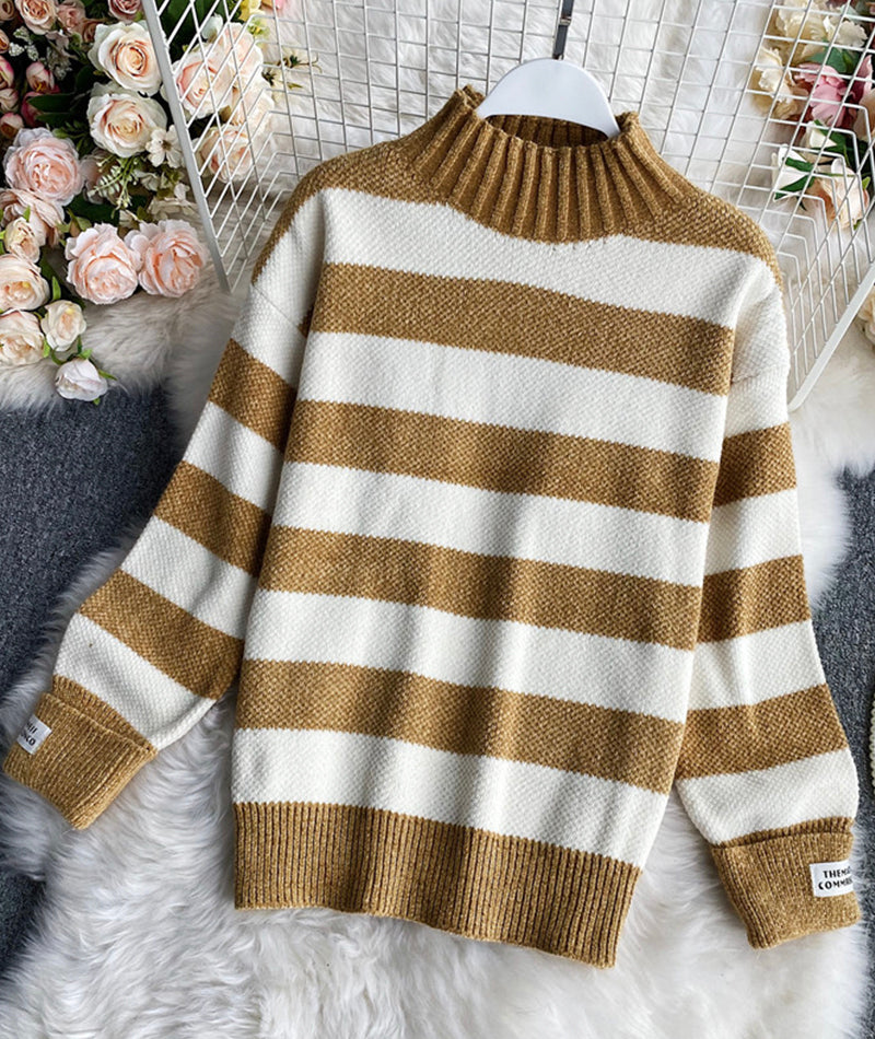 Simple Stripe Long Sleeve Sweater       S4381