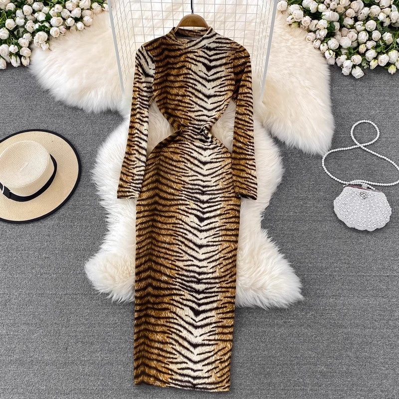 sexy leopard print for women long-sleeved long skirt     S3888