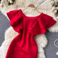 off-shoulder ruffle dress women's design dress    S4497