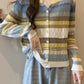 Plus size women's design rainbow patchwork striped T-shirt trendy     S3425