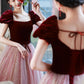 Burgundy Velvet Cap Sleeves Tulle Long Princess Dress           S3008