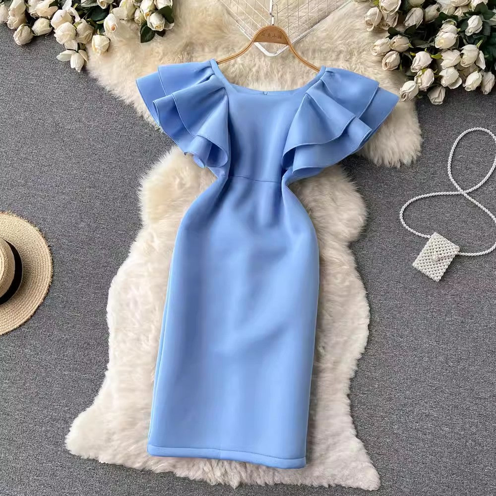 off-shoulder ruffle dress women's design dress    S4497