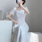 white square neck dress for women beautiful long dress      S3455
