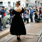 Little Black Prom Dresses Off-shoulder Velvet Tea Length Ball Gown Amazing Evening Gowns     S3285