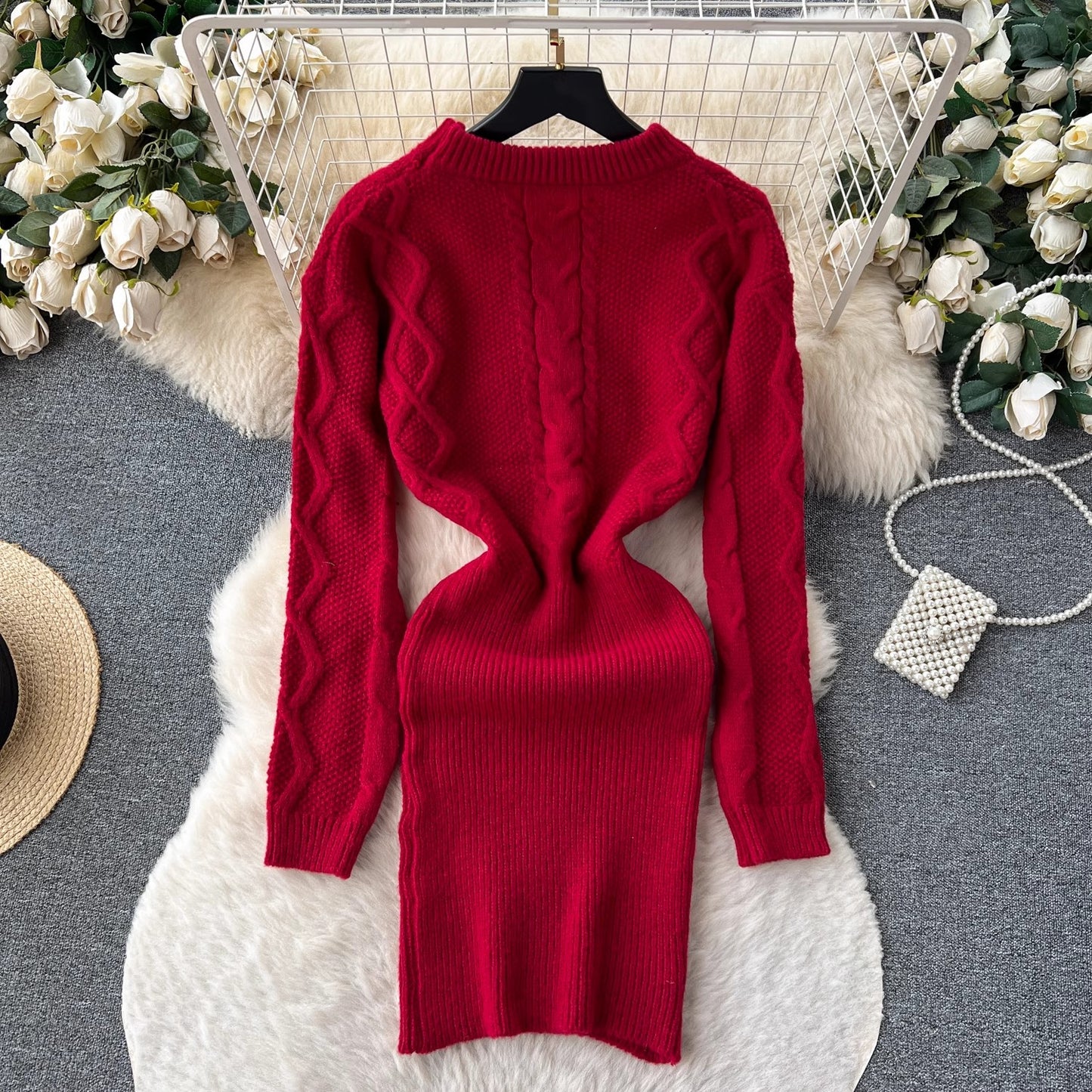 Pure dress for women new style knitted long-sleeved sexy skirt       S4491