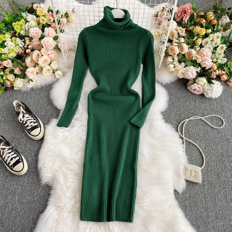 Knitted Dress Sweater Dress with Long Sleeves     S4105