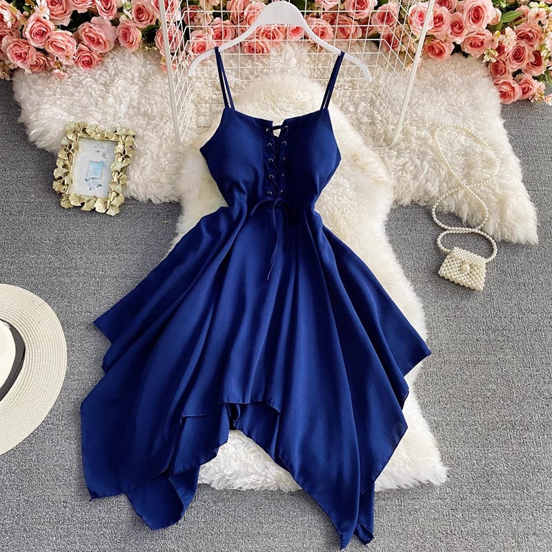 solid color sleeveless irregular dress    S4281