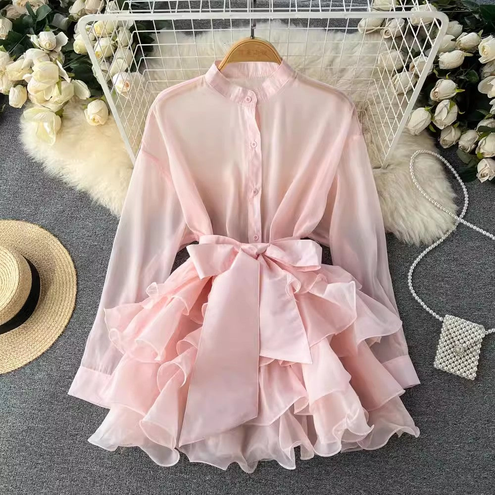 Chiffon Chic Top Women's New Ruffled Design Bow Shirt    S4501